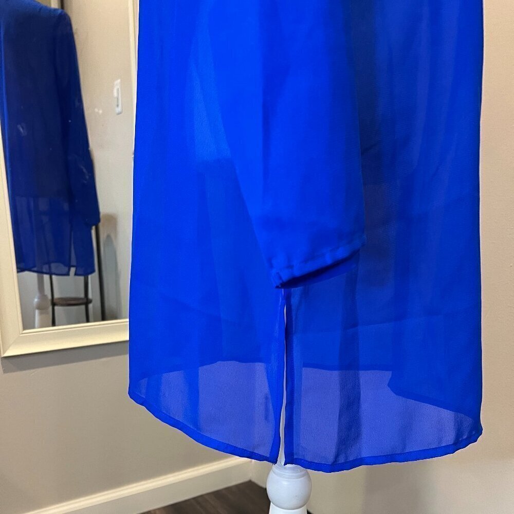 Club Z Collection Royal Blue beaded sheer cover up tunic, Size Medium - Picture 10 of 15